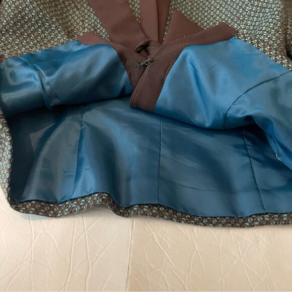 Bentley A. Teal Brown Woven Career Office Tie Closure Jacket Size M - Picture 7 of 12